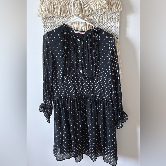 Banjanan Polka Dot Bib Dress Long Sleeve Ruffle Pleated Cotton Size Small - Picture 1 of 5
